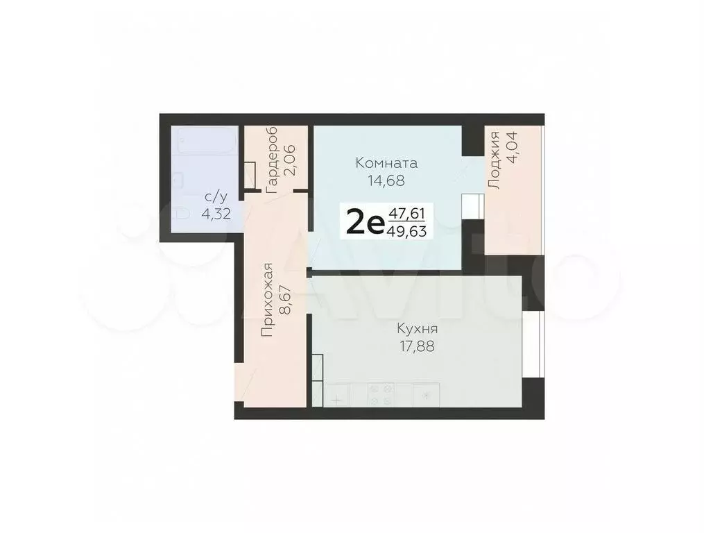 2-к. квартира, 49,6 м, 5/17 эт. - Фото 0