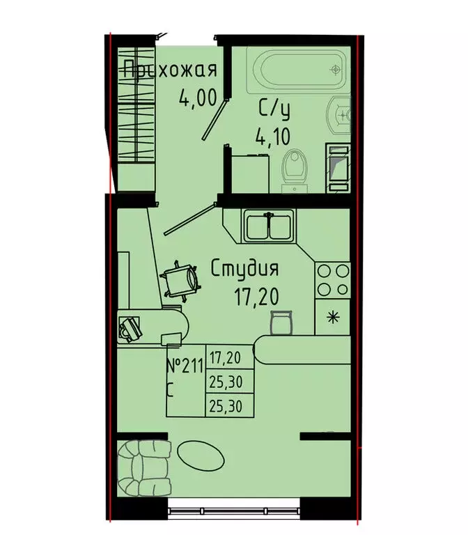 Квартира-студия: Коммунар, Железнодорожная улица, 41к2 (25.3 м) - Фото 1