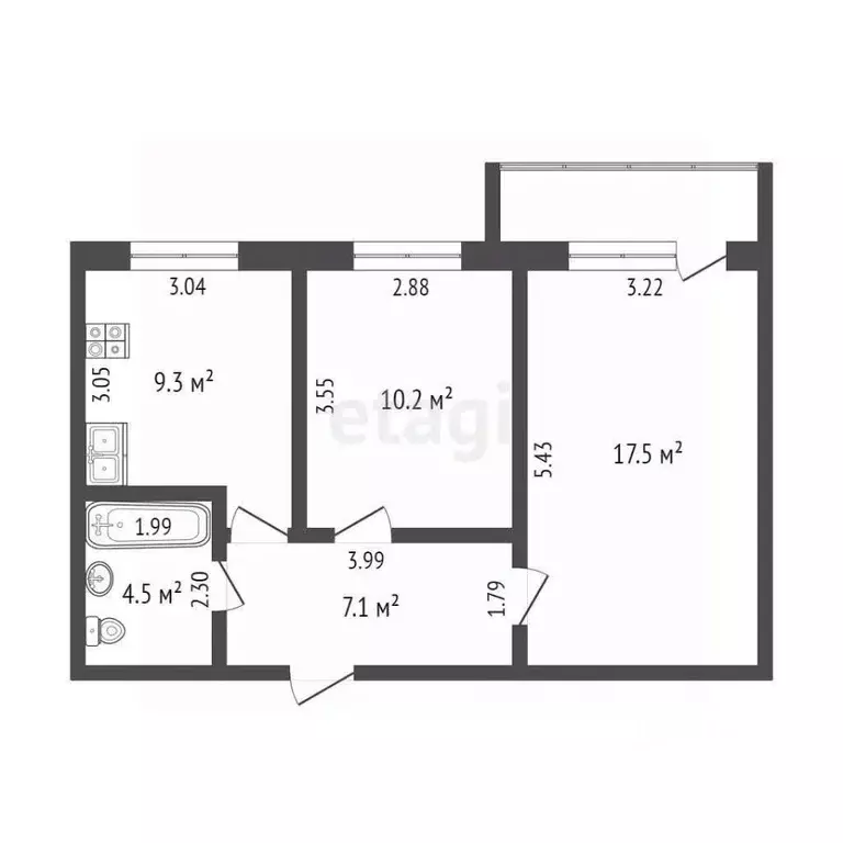 2-к кв. Вологодская область, Вологда Окружное ш., 32 (49.3 м) - Фото 2
