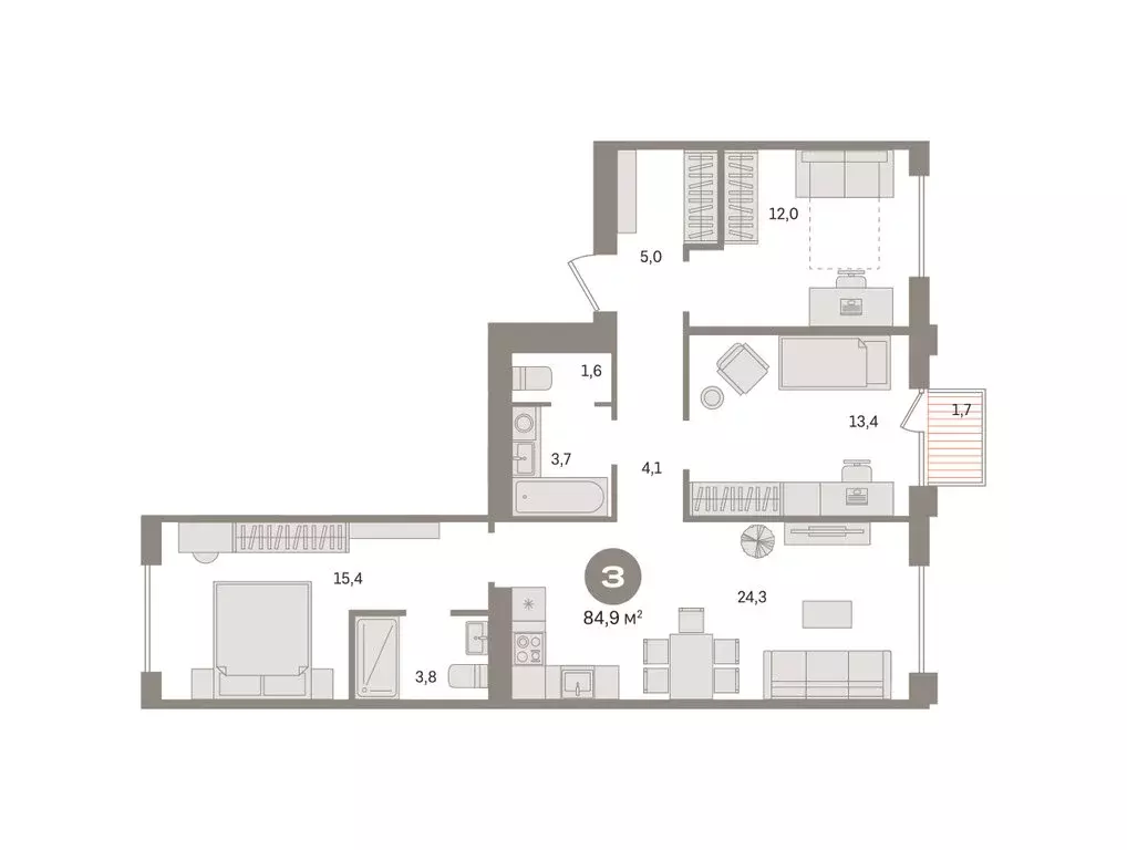 3-комнатная квартира: Новосибирский район, рабочий посёлок Краснообск, ... - Фото 2