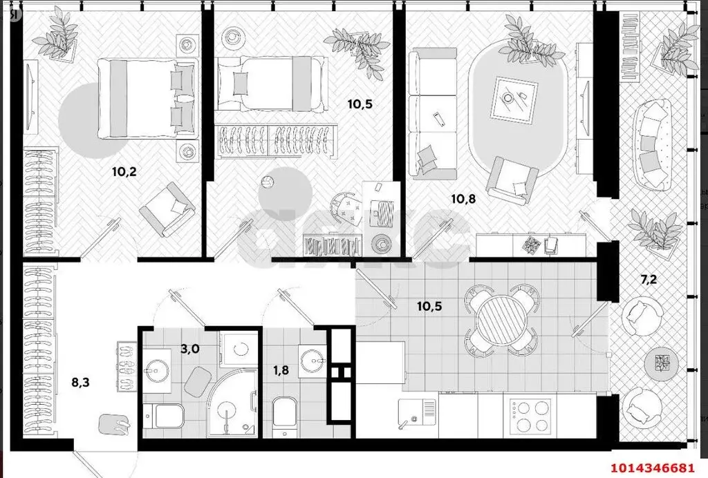 3-комнатная квартира: Краснодар, улица Героя Пешкова, 14 (62 м) - Фото 0