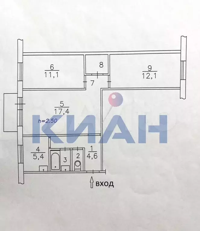 3-к. квартира, 58,1 м, 2/5 эт. - Фото 0