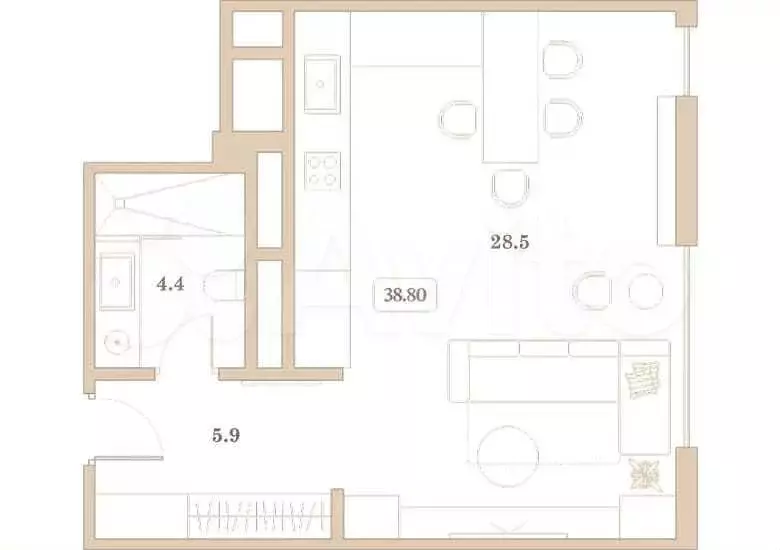 Квартира-студия, 39 м, 5/7 эт. - Фото 0