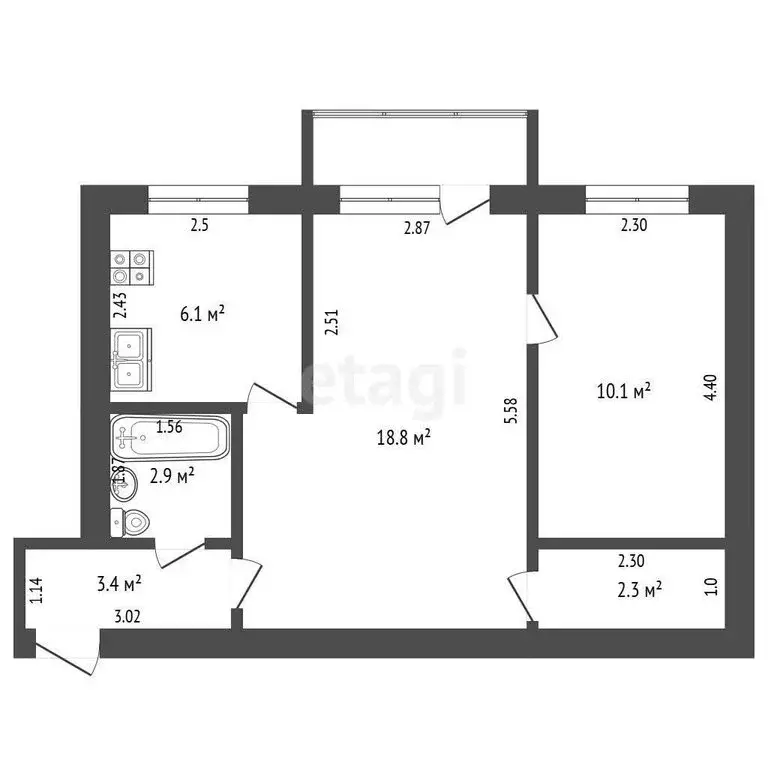 2-комнатная квартира: Чернушка, Коммунистическая улица, 19 (44.3 м) - Фото 0