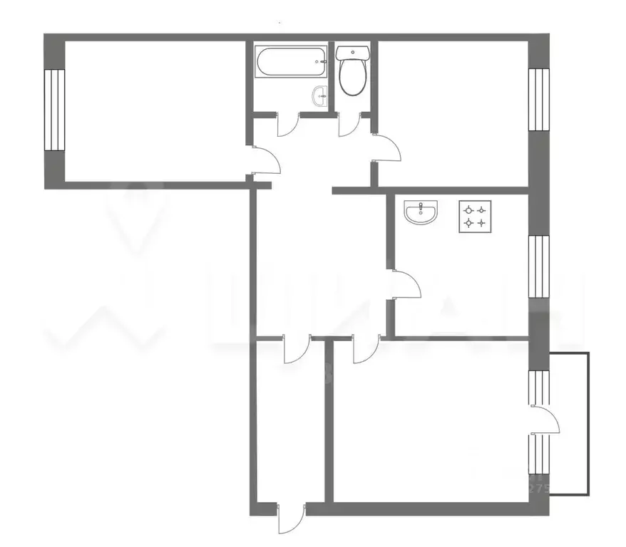 3-к кв. Тамбовская область, Тамбов Никифоровская ул., 38А (62.9 м) - Фото 1