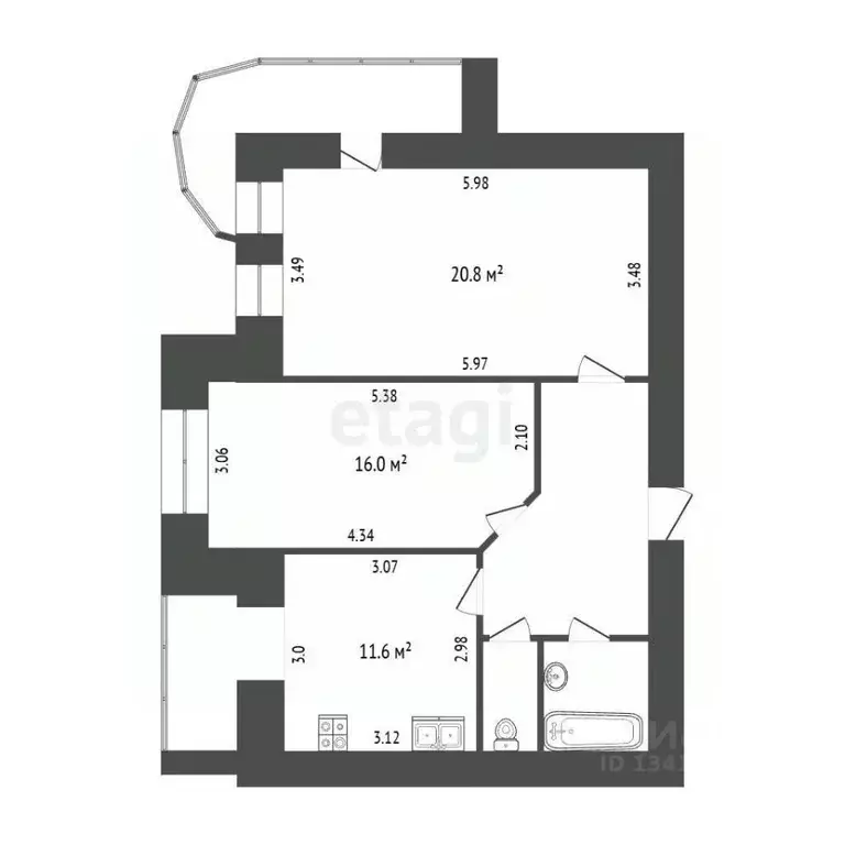 2-к кв. Белгородская область, Белгород ул. Щорса, 36а (64.0 м) - Фото 2