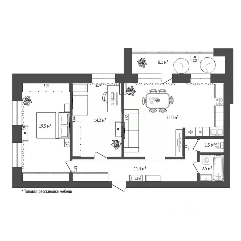 2-к кв. Тюменская область, Тюмень ул. Станислава Карнацевича, 12 (73.7 ... - Фото 2