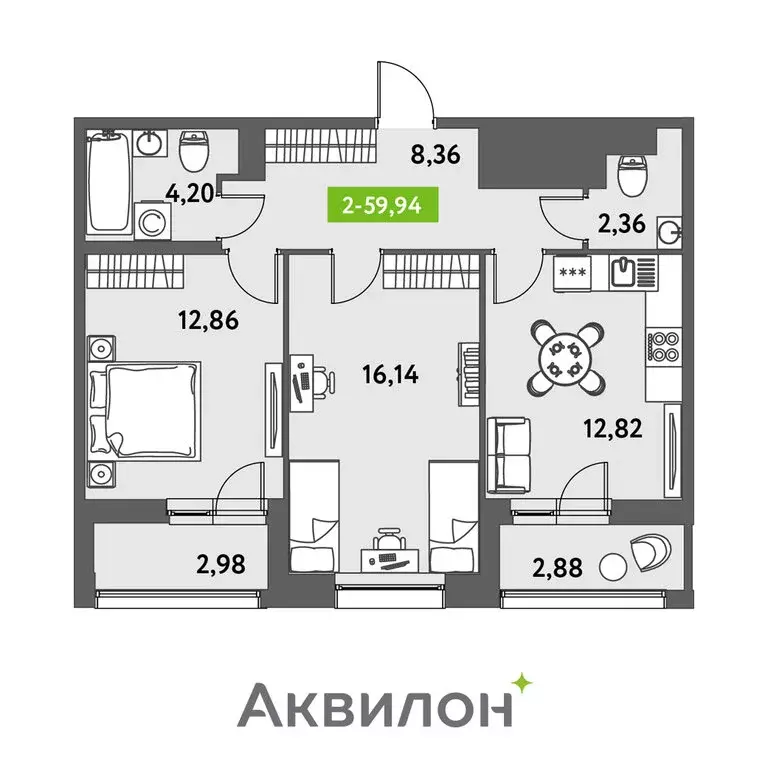 2-комнатная квартира: Санкт-Петербург, жилой комплекс Аквилон Ливз ... - Фото 0