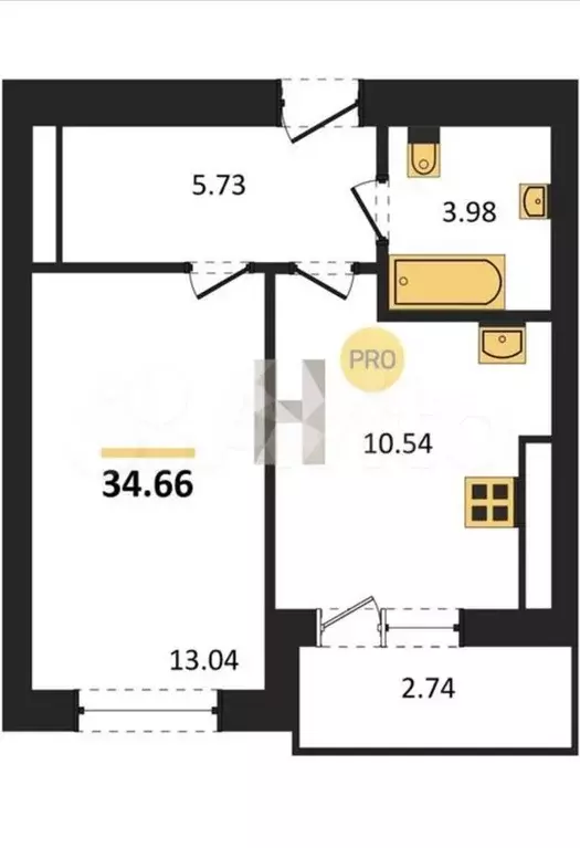 1-к. квартира, 34,7 м, 2/8 эт. - Фото 0