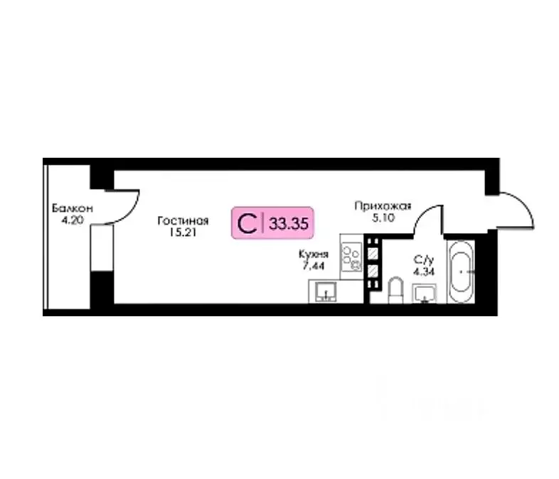 Студия Тверская область, Тверь ул. Коминтерна, 91 (33.4 м) - Фото 1