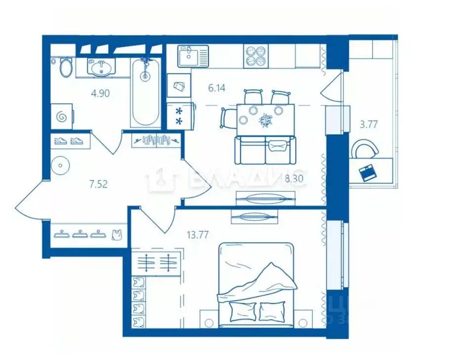 1-к кв. Брянская область, Брянск ул. Братьев Ткачевых, 15к3 (40.5 м) - Фото 2