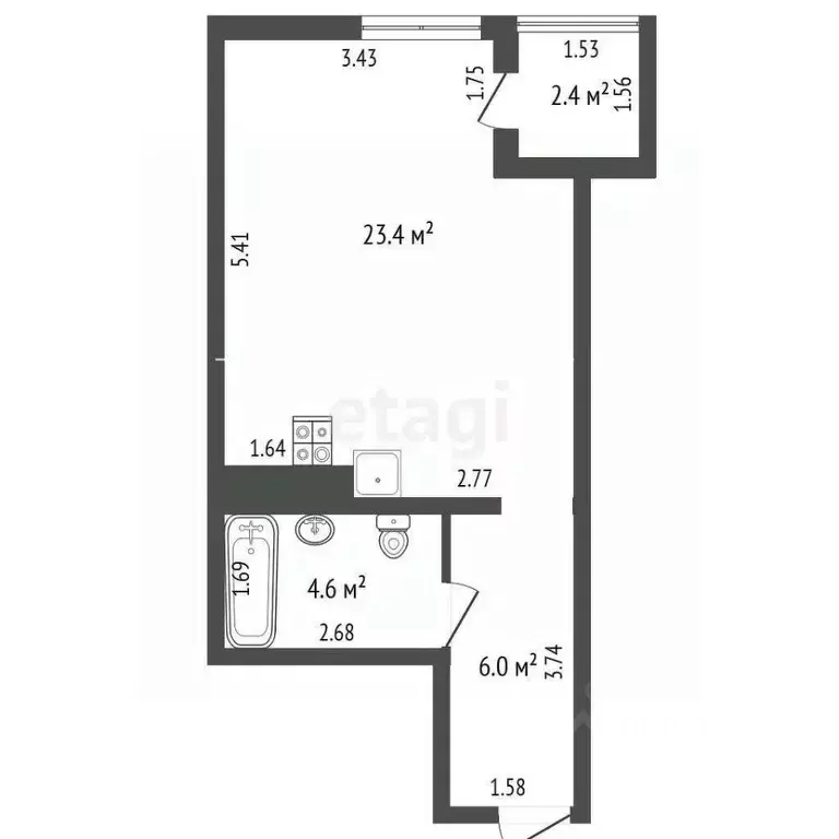 Студия Крым, Ялта ул. Крупской, 52 (36.3 м) - Фото 2