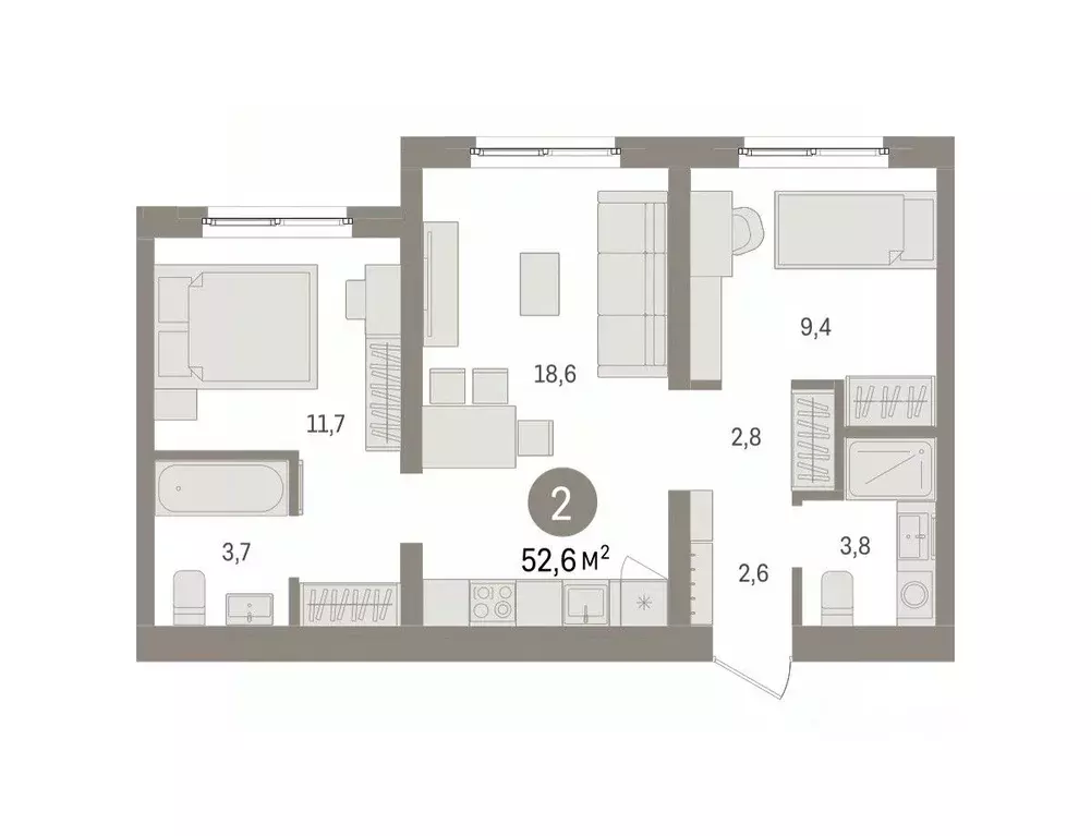 2-к кв. Свердловская область, Екатеринбург пер. Торфяной, 4 (52.6 м) - Фото 2