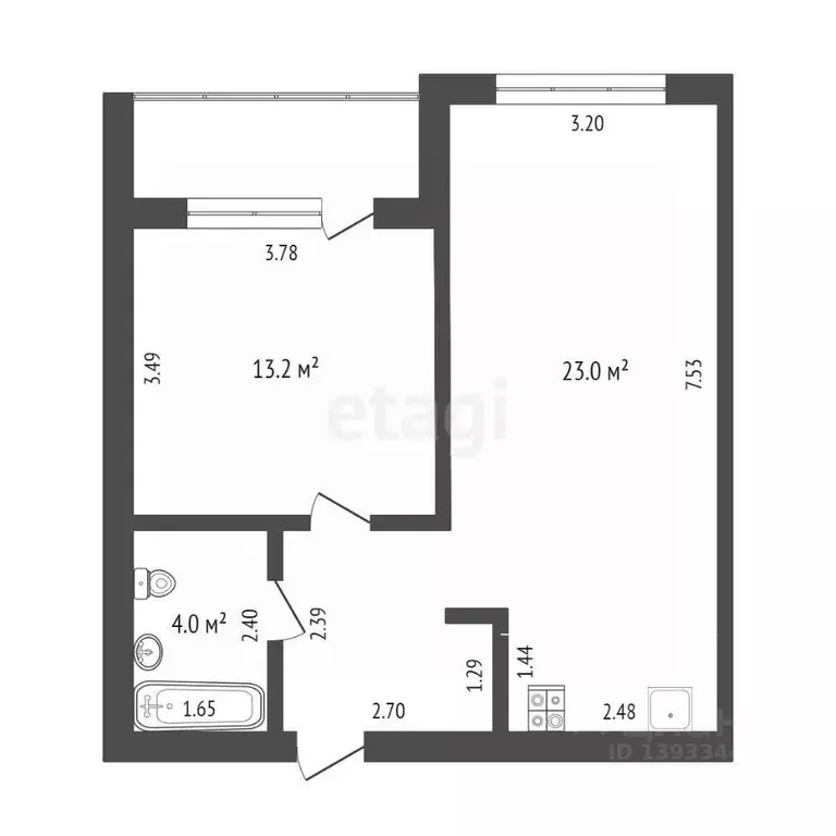 1-к кв. Тюменская область, Тюмень ул. Вьюжная, 10 (46.3 м) - Фото 1