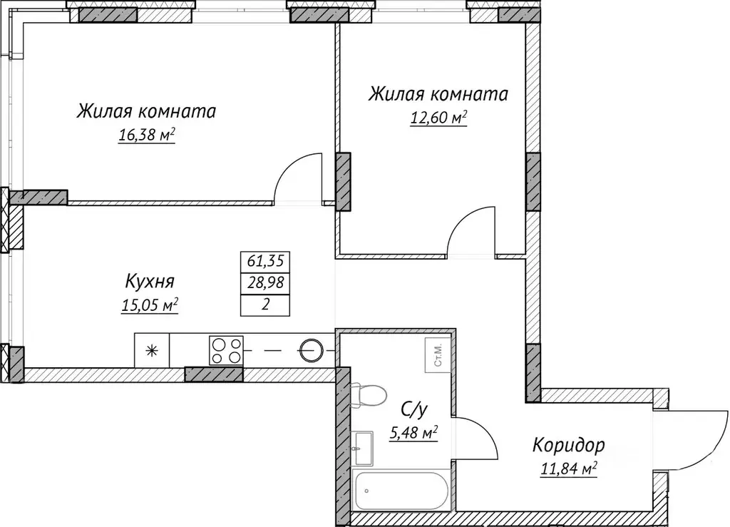 2-к кв. Нижегородская область, Нижний Новгород Сахарный Дол жилой ... - Фото 1