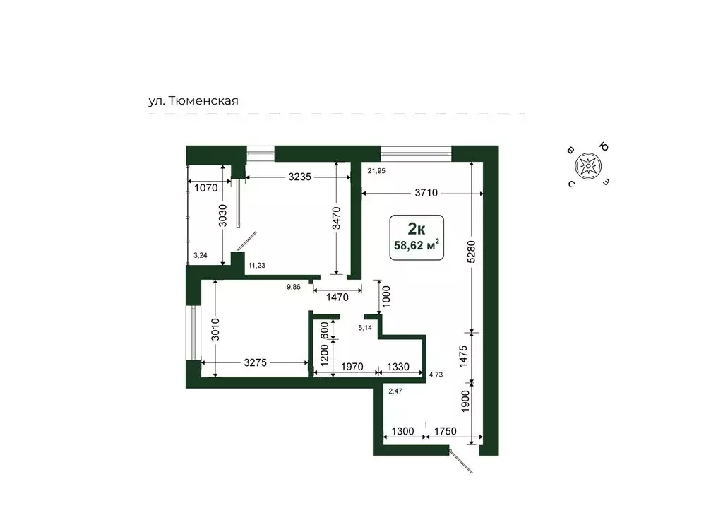 2-комнатная квартира: Дударева, ЖК Родина-2 (58.62 м) - Фото 1