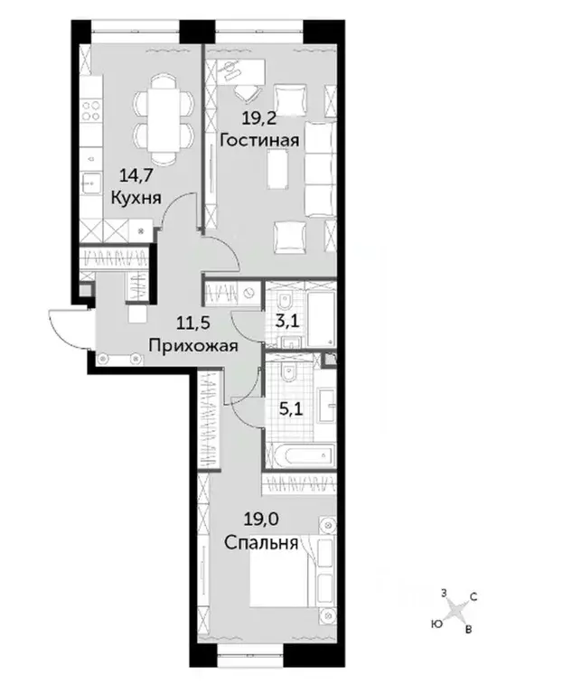 2-к кв. Москва Сидней Сити жилой комплекс, к2/1 (72.6 м) - Фото 0