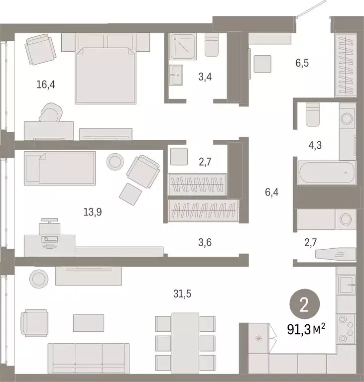 2-комнатная квартира: Тюмень, Ленинский округ (91.28 м) - Фото 1