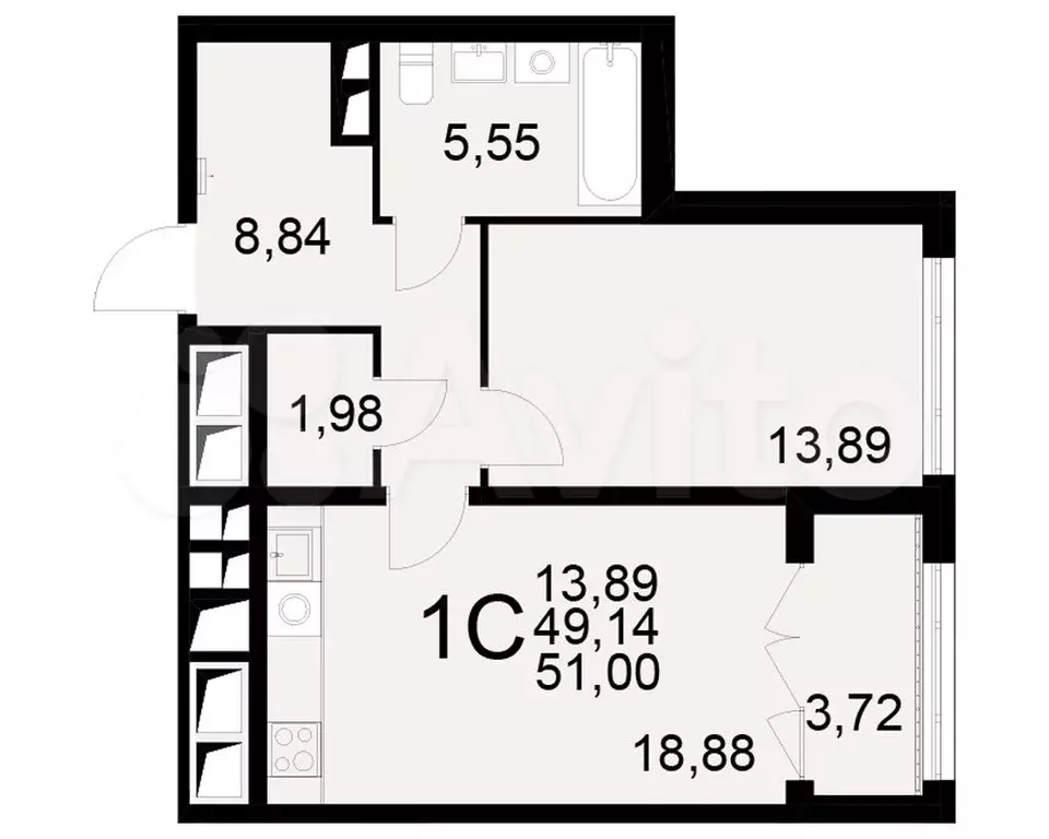 1-к. квартира, 51 м, 13/25 эт. - Фото 0