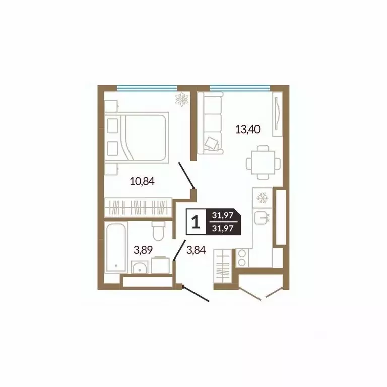 1-к кв. Тюменская область, Тюменский район, д. Дударева  (31.97 м) - Фото 0