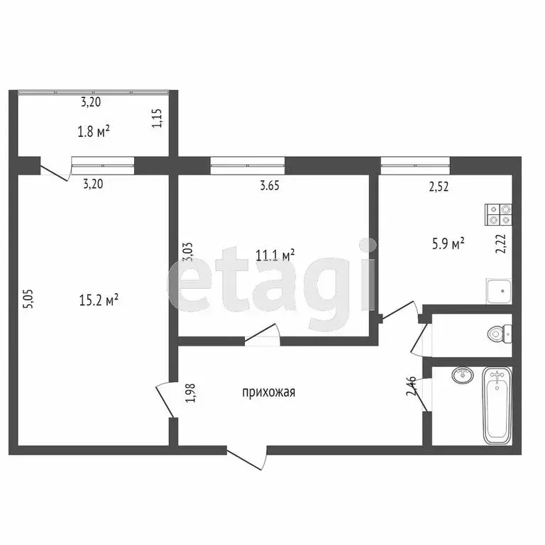 2-комнатная квартира: Тюмень, микрорайон Мыс, улица Ермака, 26 (45.3 ... - Фото 1