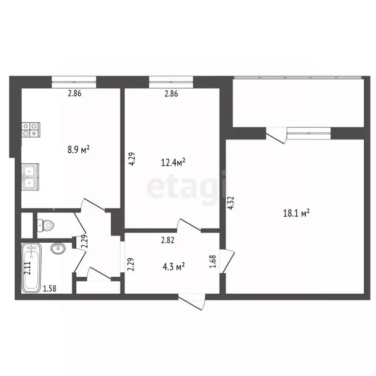 2-к кв. Алтайский край, Барнаул ул. Антона Петрова, 138А (50.9 м) - Фото 1