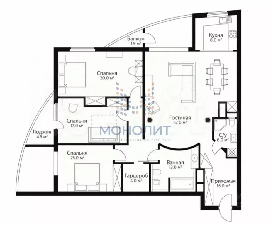 3-к. квартира, 160 м, 9/17 эт. - Фото 0