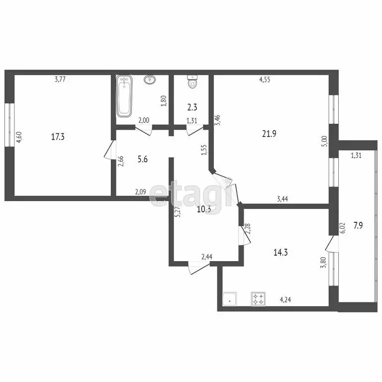 2-комнатная квартира: Тюмень, Молодёжная улица, 28 (75.5 м) - Фото 0