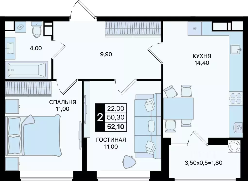 2-к кв. Ростовская область, Ростов-на-Дону Движение61 жилой комплекс ... - Фото 1