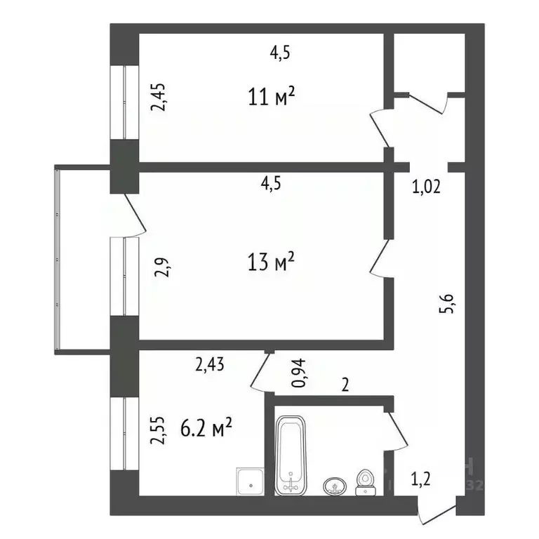 2-к кв. Красноярский край, Красноярск ул. Академика Вавилова, 47 (44.2 ... - Фото 2