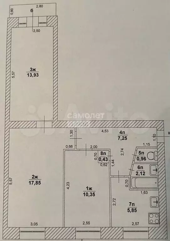 3-к. квартира, 58,7 м, 2/5 эт. - Фото 1