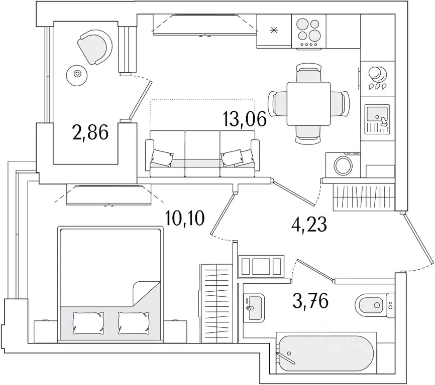 1-к кв. Санкт-Петербург ул. Фучика, 12к2Г1 (32.58 м) - Фото 0