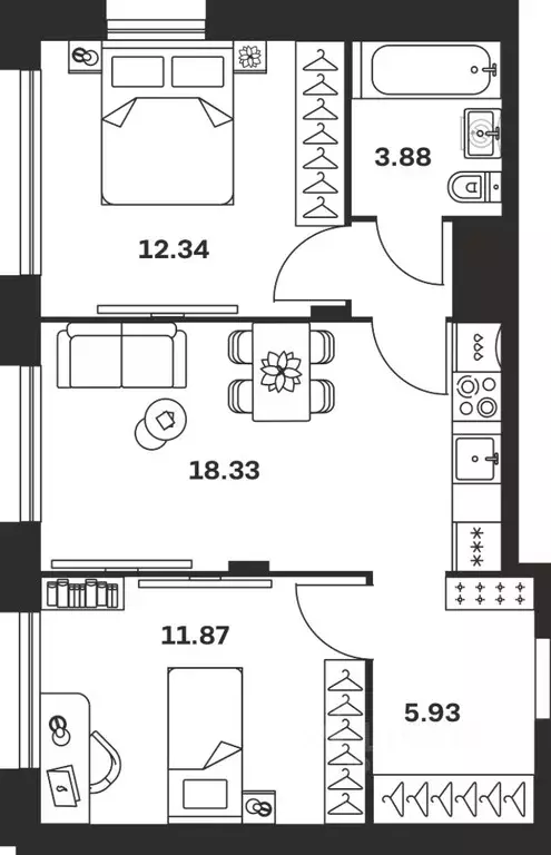 2-к кв. Тульская область, Тула Баташи Парк жилой комплекс (52.35 м) - Фото 1