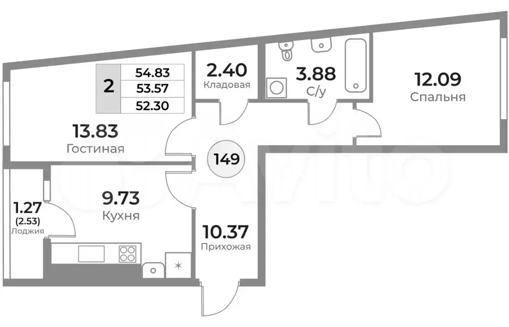 2-к. квартира, 54,8 м, 3/10 эт. - Фото 1