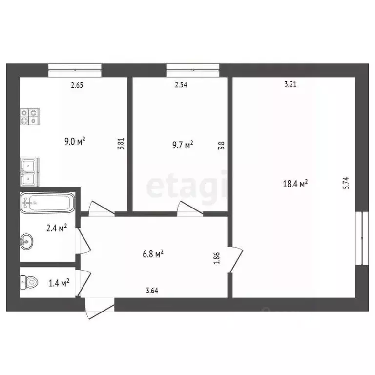 2-к кв. Калужская область, Бабынинский муниципальный округ, Воротынск ... - Фото 2