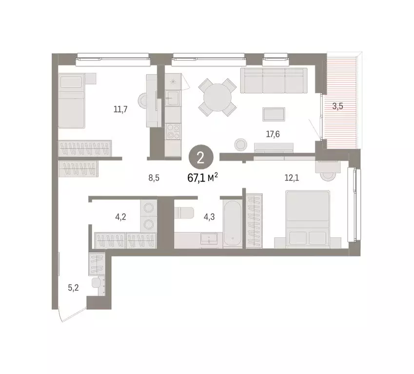 2-комнатная квартира: Челябинская область, Сосновский муниципальный ... - Фото 2