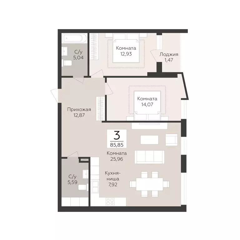 3-комнатная квартира: Самара, Барбошина Поляна (85.85 м) - Фото 1