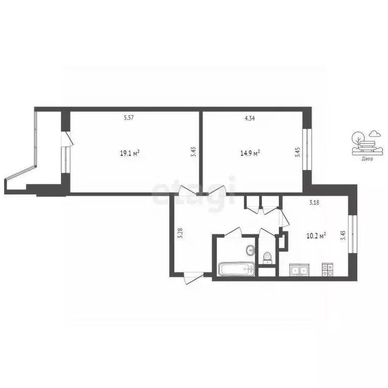 2-к кв. Москва Бирюлевская ул., 47К1 (58.0 м) - Фото 1