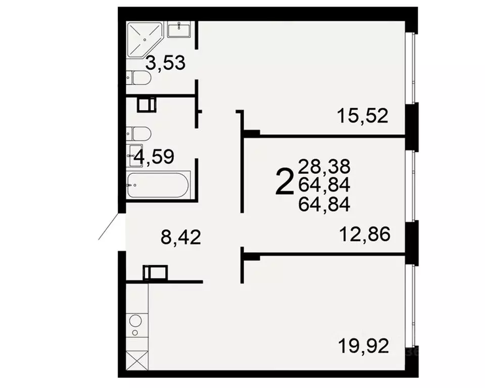 2-к кв. Тульская область, Тула Флагман жилой комплекс (64.84 м) - Фото 1