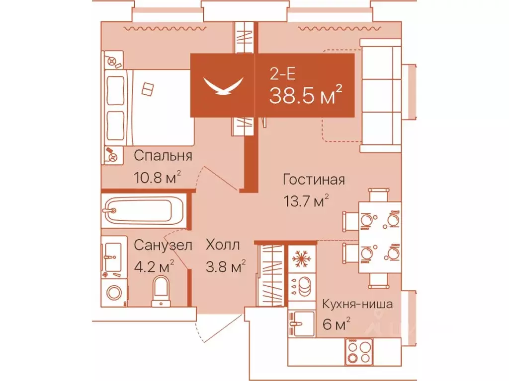 2-к кв. Тюменская область, Тюмень ул. Республики, 204к12 (38.5 м) - Фото 0