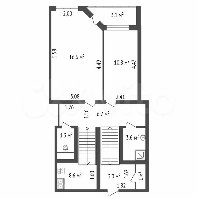 2-к. квартира, 57,2 м, 5/9 эт. - Фото 0