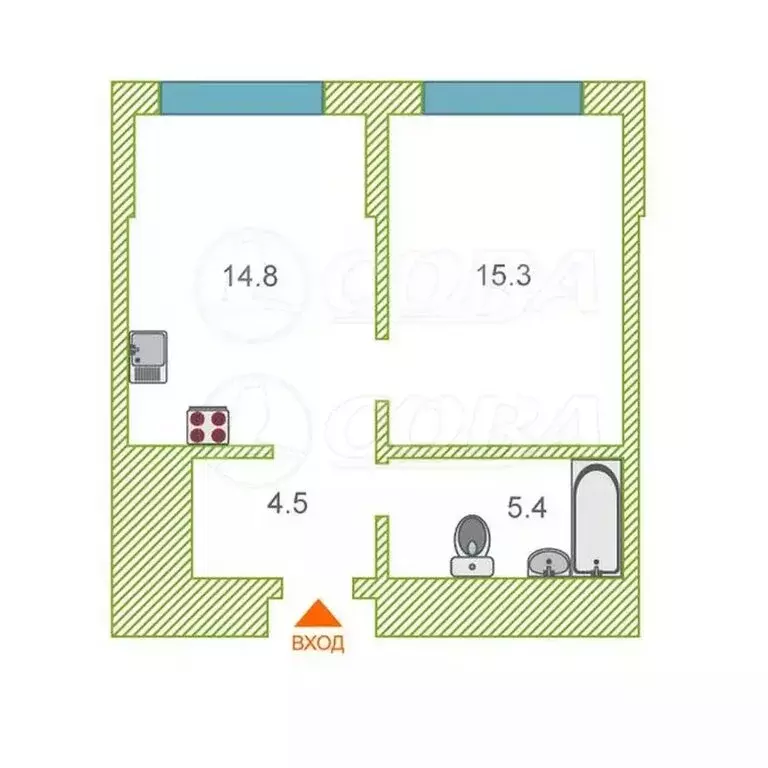 1-комнатная квартира: Тюмень, улица Эльвиры Федоровой, 1 (41 м) - Фото 1
