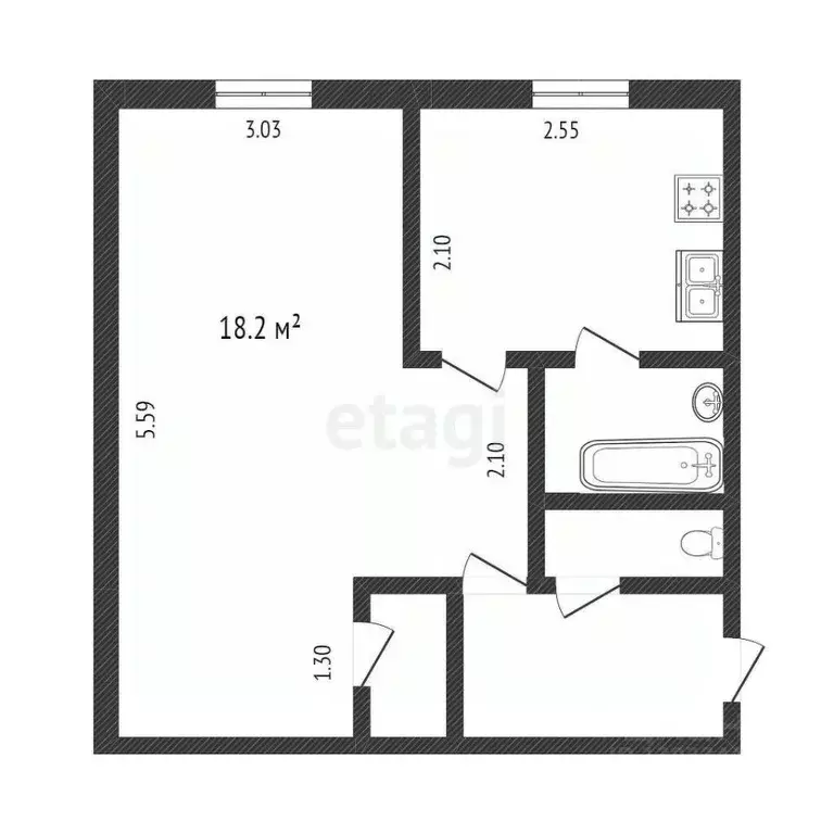 1-к кв. Тюменская область, Тюмень ул. Республики, 158 (30.5 м) - Фото 2