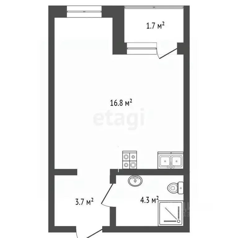 Студия Тюменская область, Тюмень ул. Михаила Сперанского, 33 (24.0 м) - Фото 2