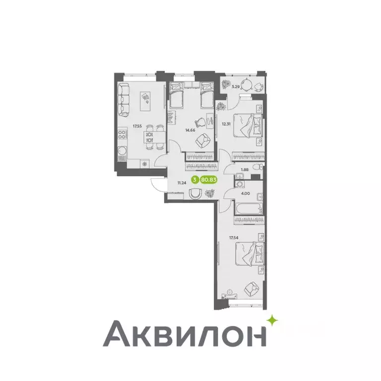 3-к кв. Архангельская область, Архангельск АКвартал жилой комплекс ... - Фото 1