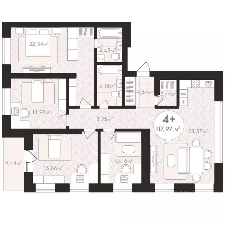 4-к кв. Башкортостан, Уфа Южный-2 мкр,  (117.97 м) - Фото 1