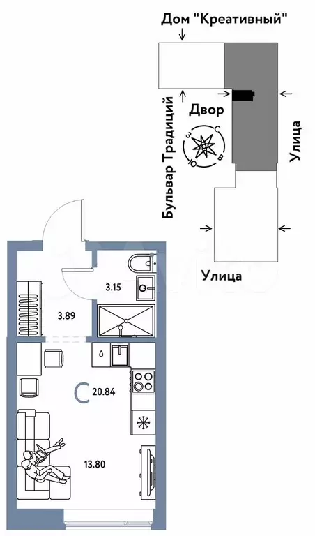 Квартира-студия, 20,8 м, 8/15 эт. - Фото 0