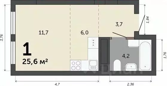 Студия Свердловская область, Екатеринбург пер. Сосновый (25.6 м) - Фото 0