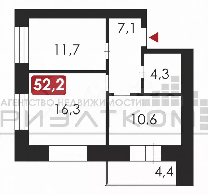 2-к. квартира, 52,2 м, 4/9 эт. - Фото 0