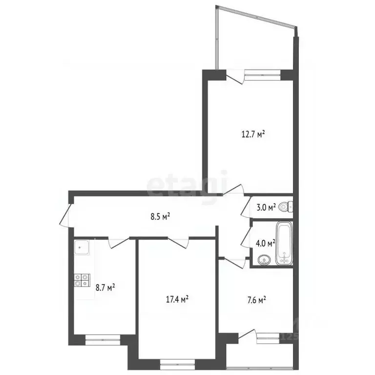 3-к кв. Крым, Симферополь ул. Бела Куна (61.9 м) - Фото 2